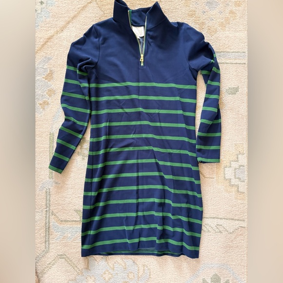 Sail to Sable Dresses & Skirts - Sail to Sable Navy and Green Striped Long Sleeve Dress with Zip Neck